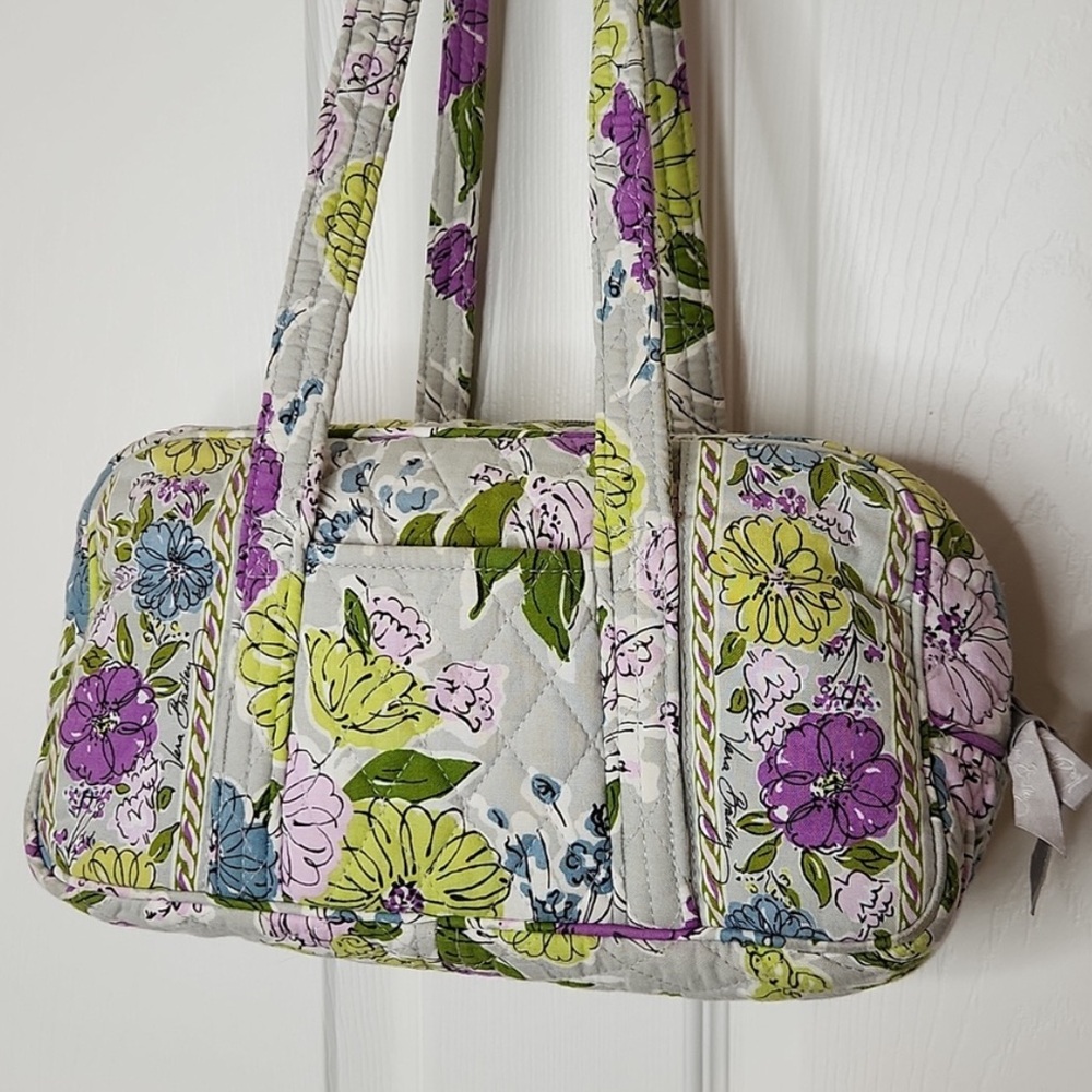 Vera Bradley Satchel Tote Shoulder Bag - Watercolor Gray Purple Floral Pattern